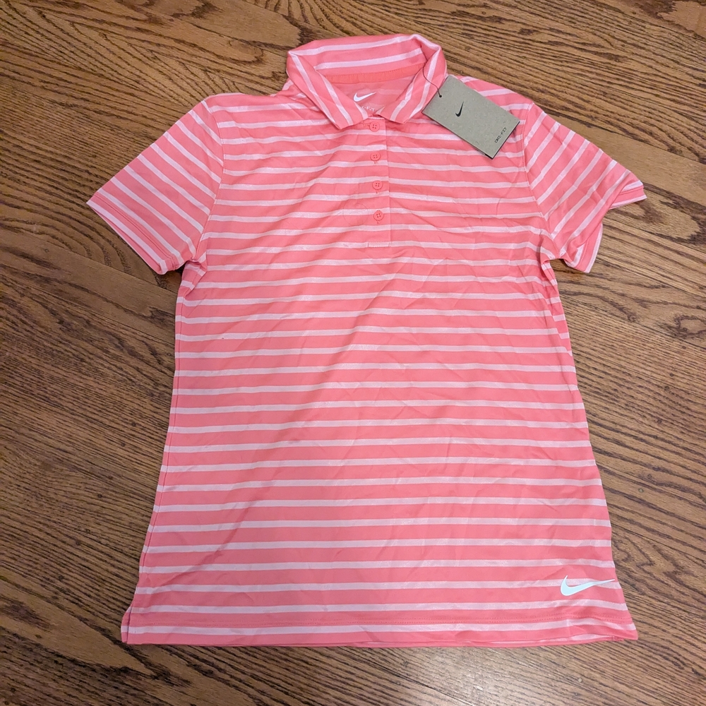 Nike Coral Striped Dri-Fit Polo